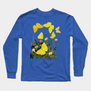 Yellow Butterflies & Flowers Long Sleeve T-Shirt